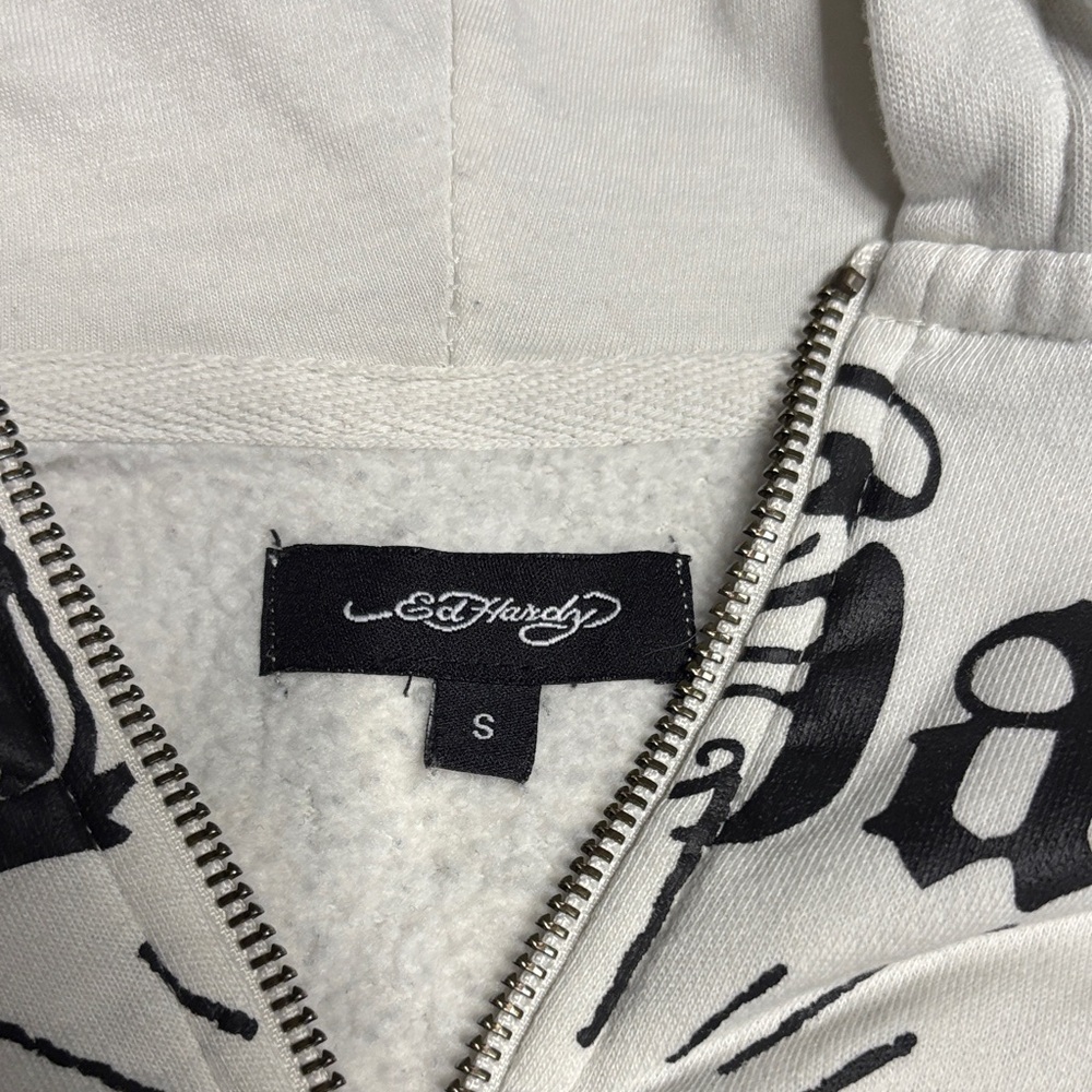 Cropped Ed Hardy White Jacket with Red Heart and Skull Back - Picture 2 of 3